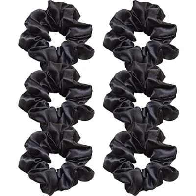 Image of 6 Pieces Hair Scrunchies Satin Elastic Soft Ties Scrunchy Bands for Women Girls(black)