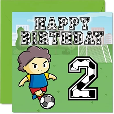 Image of 2nd Birthday Card Boy Football Fan Happy 2 Year Old Boy, Boys Cards for Him, 145mm x Greeting Son, Brother, Grandson, Nephew, Cousin, Second