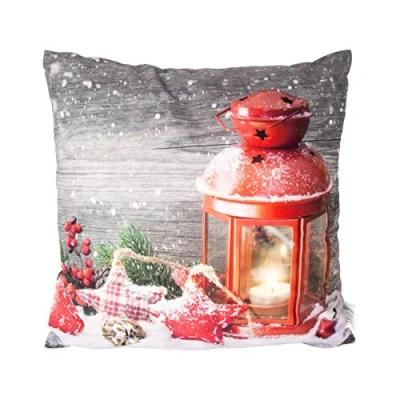 Image of Christmas Workshop 3 LED Snowy Lantern Cushion Warm White Polyester Decoration, Gift 85210