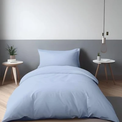 Image of LivinEase Brushed Microfibre Single Duvet Cover Sets 100 GSM Blue with 1 Pillowcase (50x75 cm) Hotel Quality Hypoallergenic, Easy Care and Comfortable