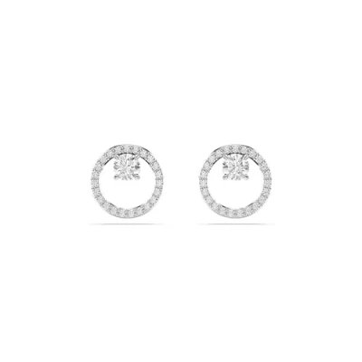 Image of Swarovski Constella stud earrings, Round cut, White, Rhodium plated