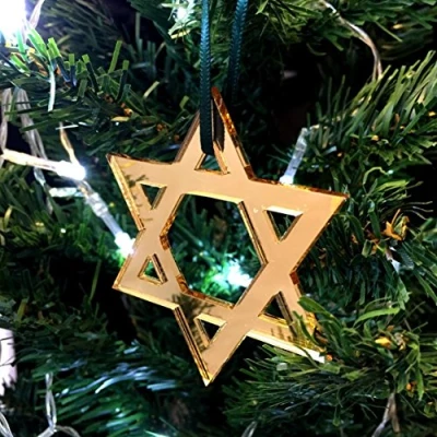 Image of Super Cool Creations Star of David Mirrored Gold Christmas Tree Decorations Pack 10