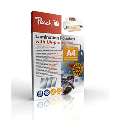 Image of Peach S PP525 25 Laminating Pouches A4 125 mic 100 with UV Filter for Permanent Light Protection Especially Suitable Photos Compatible Laminators of All Brand Manufacturers