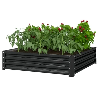 Image of Outsunny 432L Square Raised Garden Bed Box with Weatherized Steel Frame for Vegetables, Flowers and Herbs, 120 x 30cm, Grey