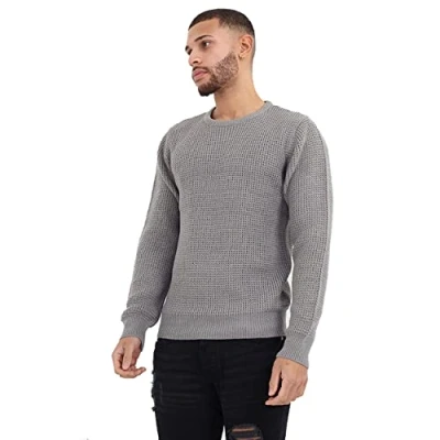 Image of BRAVE SOUL Mens Jumpers Knit Warm Sweater Long Sleeve Sweat Shirts, Silver Slovak Colour, UK Size S