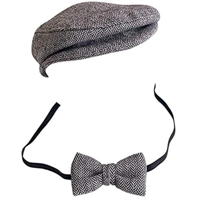 Image of ausuky Newborn Peaked Cap Boys Flat Beanie Hat Bow Tie Photo Photography Props Multi Color Optional Cute Prop Accessories (7)