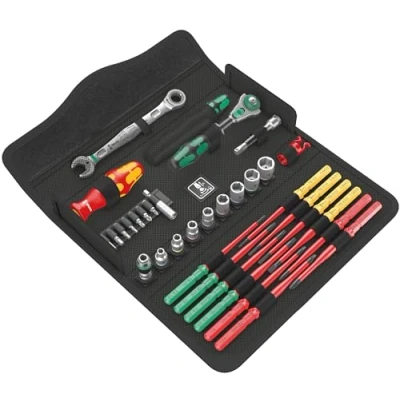 Image of Wera 05135871001 Kraftform Kompakt W Imperial 1 Wartung Screwdriver Set, Black, Chrome, Green