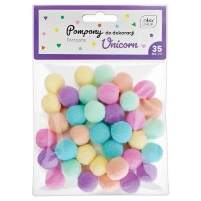 Image of Interdruk Craft Pom 35 Coloured 18 mm Pompoms for DYI Crafting Unicorn Set