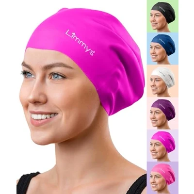 Image of Limmys Adult Long Hair Swimming Cap 100% Silicone Kids Swim Caps for Men and Women Premium Quality, Stretchable Comfortable Hats Available in Different Attractive Colours