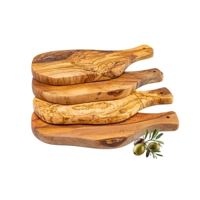 Image of Erreke Wooden Chopping Board Set, Olive Wood Board, Natural Wood, Small Serving Boards, Ideal for Tapas Appetizers Cheese Ham Bread, Handmade, 28x13 cm Set of 4