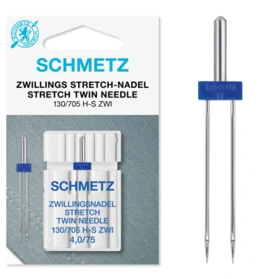 Image of Sewing Machine Needles Schmetz Stretch Twin, Size 4.0/75, 3 Packs for The Price of 2! Includes Large Needle Threader