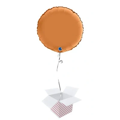 Image of Satin Caramel Round Shape Foil Helium Balloon Inflated in a Box