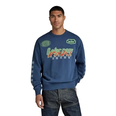 Image of G STAR RAW Men&#039;s Moto Sport Graphic Loose Sweater, blue (rank D23895 B782 868), XL
