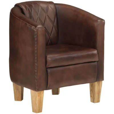 Image of vidaXL Tub Chair Single Office Sofa Lounge Light Brown Made of Real Leather and Solid Mango Wood Contoured Seating with Padded Armrests Ideal for Living Room/Leisure Area