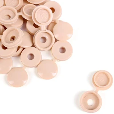 Image of 100x Beige Hinged Plastic Screw Cover Caps 10mm Push On Fit Covers Natural Colour for Furniture, Cabinets, Cupboards Etc