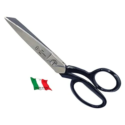 Image of Ultima 7 Inch Bent Handle General Purpose Scissors Drop Forged Carbon Steel Trimmer Sheers, Chrome Plated with Black Handles, Made in Italy