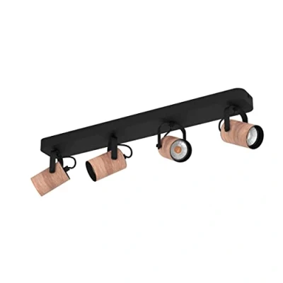 Image of EGLO Cayuca downlight, black/wood decor, 4 bulb