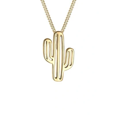 Image of Elli Women Cactus Desert Trend 925 Silver Gold Plated Necklace of Length 45cm 0103691317_45