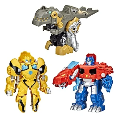 Image of Transformers Playskool Primal Team Up 3 Pack with Optimus Prime,Bumblebee, and Grimlock Converting Dinosaur Figures, 4.5 Inch Toys, Ages (Amazon Exclusive)