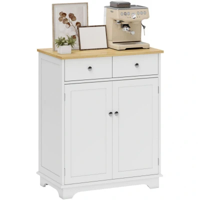 Image of HOMCOM Kitchen Floor Cabinet Side Storage Cupboard Multi use Sideboard Table with Solid Wood Top, Adjustable Shelf,Drawer for Dining Room, Living Room,Hallway