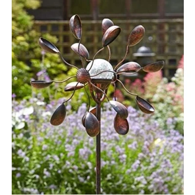 Image of Garden Mile Solar Powered Wind Spinner Extra Large Sculpture LED Light Decoration Multi Colour Kinetic Ground Stake Ornament (Gemini)
