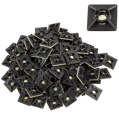 Image of 100 Pack of Black Cable Tie Bases 19mm x (3/4&quot;) Premium Adhesive Fixing Mounts by Gocableties…