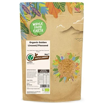 Image of Wholefood Earth Organic Golden Linseed/Flaxseed 3 kg Raw GMO Free Vegan High Fibre Source of Protein Certified