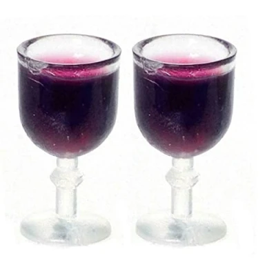 Image of Melody Jane Dolls House 2 Glasses of Red Wine Miniature Dining Room Pub Bar Accessory 1:12