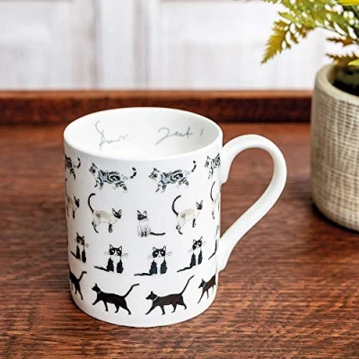 Image of Sophie Allport Purrfect Cat Mug, Fine Bone China, Gift Box, Dishwasher Safe (Large Size, 425ml)