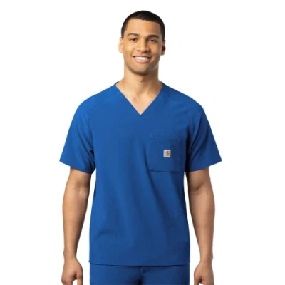 Image of Carhartt Men&#039;s Micro Ripstop Chest Pocket Top Medical Scrubs, Royal, S