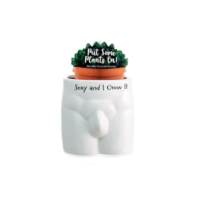 Image of Boxer Gifts Sexy and I Grow It&#039; Novelty Body Shaped Plant Pot Funny Rude Home Décor Gift, Ceramic, White, One Size
