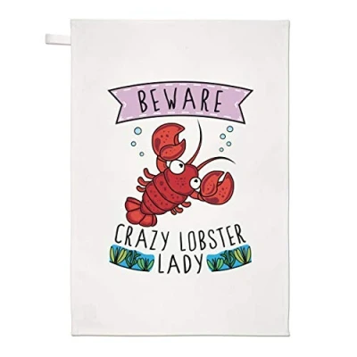 Image of Beware Crazy Lobster Lady Tea Towel Dish Cloth