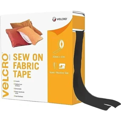 Image of VELCRO Brand Sew on Fabric Tape Cut to Length Strong Hook &amp; Loop Self Adhesive Perfect for Crafting, Clothing Repairs Hemming Black 50mm x 10m