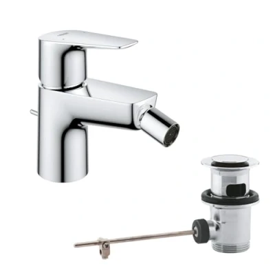 Image of GROHE Start Edge Quickfix Single Lever Bidet Mixer with Pop Up Waste Set, Water Saving, Chrome Easy to Fit Quicktool 23345001