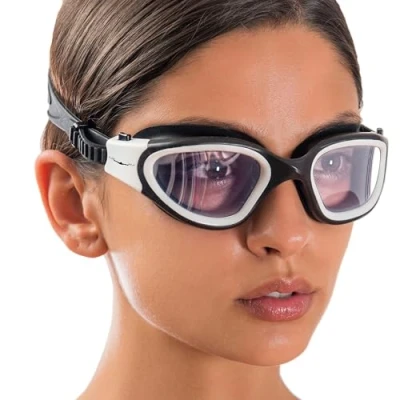 Image of AqtivAqua Swimming Goggles Adult and Kids 6 14 Men Women Swim Childrens Boys Girls DX C (Clear Lenses White/Black Frame)