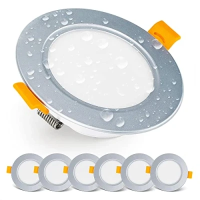 Image of EMOS LED Downlights for Ceiling, 5W/500 Lumens, Warm White 3000K IP54 Waterproof Spot Lights Bathroom etc. Set of 6 Recessed Ceiling Light, Silver