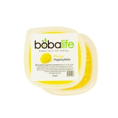 Image of Bobalife Mango Flavoured Popping Boba 2 Servings (100g), Fruit Juice Filled Pearls for Bubble Tea, Iced Drinks, Desserts, Cocktails &amp; Slush Low Fat, Gluten Free Vegan