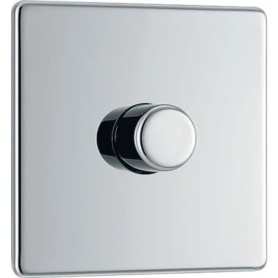 Image of BG Electrical Intelligent Single Wall Dimmer Switch, 2 Way, Screwless Front Plate, Premium Flatplate, Polished Chrome, 200W, FPC81