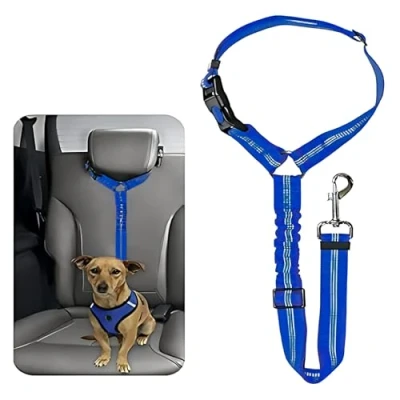 Image of Dog Seatbelt for Cars Adjustable Headrest Car Seat Belt Restraint Puppy Elastic Pet Harness Strong Leads Dogs Cats and Pets (MAIN) (BLUE)