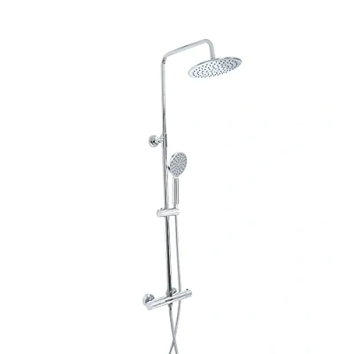 Image of Milano Nero Modern Round Thermostatic Bar Mixer Valve Fixed Rainfall Head Hand Shower Chrome