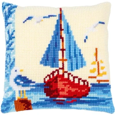 Image of Vervaco Sailing Boat Cross Stitch Cushion Kit