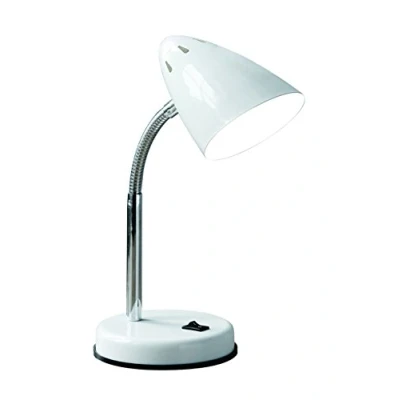 Image of Premier Housewares Desk Lamp LED Reading / Study Table White Gloss Metal Base Lamps For Office Round Shade Adjustable 13 x 37