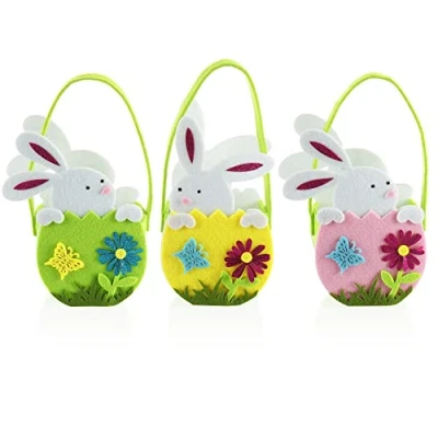 Image of com four® 3x Easter Basket with Bunny Made of Felt for Filling Gift Bag and Spring Decoration (03 baskets rabbit white)