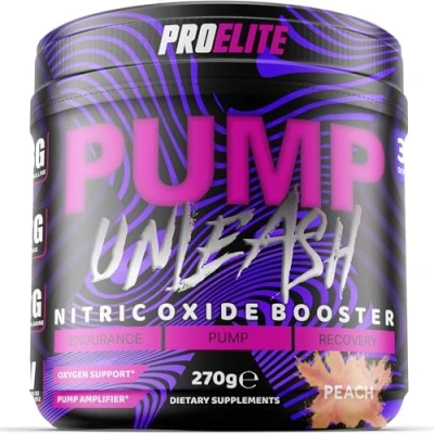 Image of ProElite Pump Unleash Nitric Oxide Booster 270g, Pre Workout Powder, 30 Servings with Beta Alanine, Caffeine, Arginine (AAKG), Citrulline, Vitamin B3 B12 (270g, Peach)
