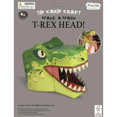 Image of Fiesta Crafts T Rex 3D Dinosaur Mask Kit Assemble Dino Head Costume Complete Arts and Set to Improve Motor Skills, Creativity, &amp; Imagination Fits Kids Adult Heads