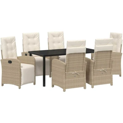 Image of vidaXL 7 Piece Garden Dining Set with Cushions Beige Poly Rattan
