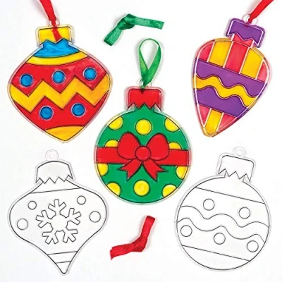 Image of Baker Ross AT296 Christmas Bauble Suncatcher Decorations, Acrylic, Festive Arts and Craft (Pack of 8), Assorted, One Size