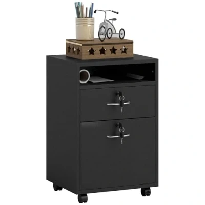 Image of 60cm Filing Cabinet with Drawers and Open Shelf, Black Homcom