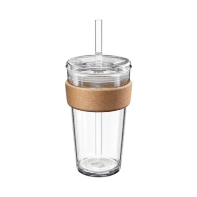 Image of KeepCup Cold Cup Brew Cork Tempered Glass Ice Coffee Tumbler with Recovered Band, Lid and Straw 16oz (454ml)