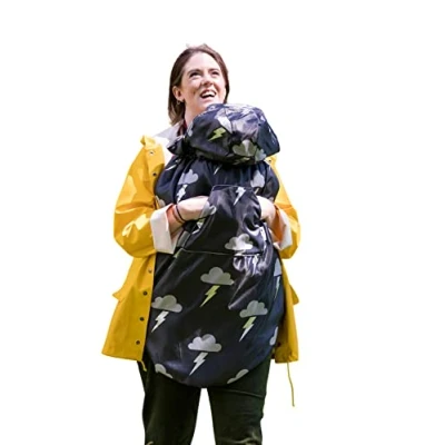 Image of BundleBean Babywearing All Weather Waterproof Sling and Baby Carrier Cover (Silver Lightning) Rain with Fleece Lining, Universal Fit, Fits Front &amp; Back Carriers, Protection from Wind